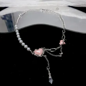 Pendant Necklaces Pink Heat Clavicle Necklace Woman Pearl String Sweet Design Women Cute Korean Fashion Accesorios Kpop Jewelry