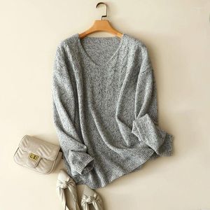 Women's Sweaters Masigoch Winter Fancy Yarn V Neck Knitwear 7gg 8ply Thick Luxury Knit Cashmere Loose Cable