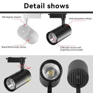 Spårljus LED -tak Spotlampor COB Full Set 220V Rail Lighting Fixture för heminredning Klädbutik Spotlight Taklampa