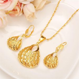 Set di orecchini pendenti con borsa alla moda Set regalo per feste da donna Reale 24k giallo fine oro massiccio riempito collana orecchini set di gioielli212Y