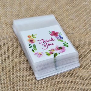 Gift Wrap 50Pcs 7cm&10cm Thank You Flower Pattern Plastic Bags Candy Cookie Bag DIY Self Adhesive Pouch For Wedding Birthday Party