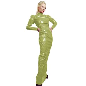 Abito lungo body in pelle PVC effetto bagnato Dolcevita Manica lunga Abito aderente Hobble Fetish Goth Party Club Abiti da sera S-7xlCostumi anime