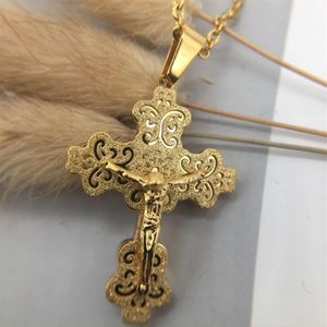 Vintage Classic Large Cross Faith Crucifix Chain Halsband Christian Jesus Religious Pendant Necklace For Women Men Charm Fine Jewe2029