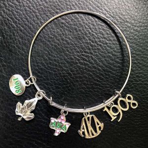 Greek Sorority Pink And Green 1908 Ivy Charm Bangle Bracelets Jewelry Beaded Strands213n