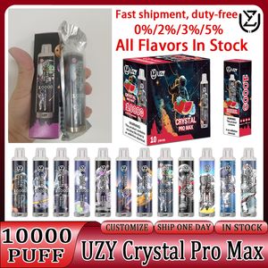 Original Crystal Pro Max Puff 10000 engångsvape Vape Desechable Vapes Vaper Puff 10K 10000 Uzy Pod E Uppladdningsbart batteri 650 mAh 16 ml cigaretter vs Elux Legend 3500