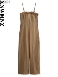 Kvinnors jumpsuits Rompers Xnwmnz Women's Fashion 2023 full längd kombinerad jumpsuit Kvinnor Vintage Straight Neck Thin Rems kontrast Fe Jumpsuitl231017