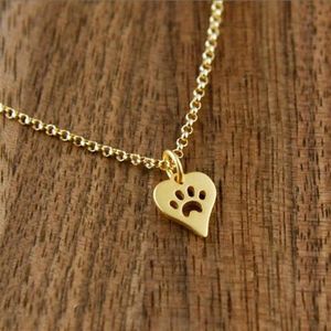 10pc Dog Paw Print Love Heart Pendant Necklace Women Spring Fashion Style Animal Pet Puppy Palm Paw Mark Print Necklace Party Gift291L