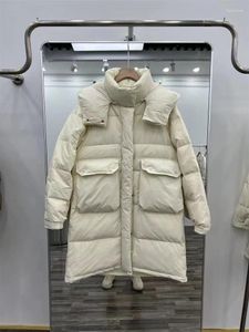 Trench da donna Piumino invernale da donna 2023 Cappotto ampio con cappuccio sopra il ginocchio Anatra bianca Cappotto caldo di spessore medio lungo