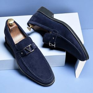 Klänningskor svarta loafers män flock skor affärsblått andningsbara slip-on fasta skor handgjorda storlek 38-48 231017