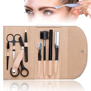 Eyebrow Trimmer 8 Pcs Professional Kit Brow Scissors Monobrow Comb Razor for Face Tweezers Eyelash Brush Set Shaper Makeup Tools 231016