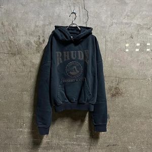 Vintage Foam Printing Hoodie Men Women 1 Quality Oversized Sweatshirts Black Gray Pullovers Hooded