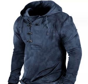 Customized Tees & Polos 021 Tibetan Blue Three breasted Button Mens Hoodie Loose Sweater Long sleeved Coat