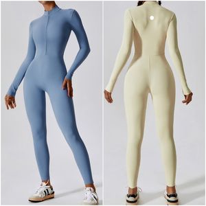 LL-8065 Womens Jumpsuit Yoga Outfits Jumpsuits Long Sleeve Close-fitting Dance Long Pants Breathable Leggings Long Pant Zipper Tights