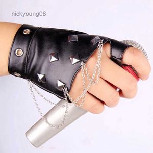 Rękawiczki bez palców unisex punk imprezowy skórzany rękawica palca kobiety Nit Osobowość Klub nocny piosenkarka Kobieta Glove Men Half Finger Dance Glove 215L231017