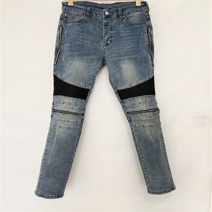 Designer di lusso Jeans da uomo Pantaloni lunghi Cerniera skinny Ginocchio blu nero Pelle di incantesimo Distruggi la trapunta Jeans moda con buco strappato Uomo D331R