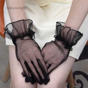 Fingerlose Handschuhe für Damen, Schwarz, sexy, kurz, transparent, Tüll, ultradünn, Handgelenklänge, für Hochzeit, Braut, Kleid, Vintage, transparent, Anti-UV-Handschuhe, L231017