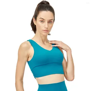 Yoga roupa sutiã esportivo mulheres nylon roupa interior acolchoada colheita à prova de choque ginásio top respirável fitness correndo