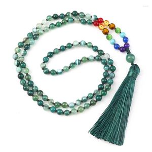 Hänghalsband 108 mala pärlor halsband 7 chakra reiki charm gröna agater sten yoga tassel handgjorda knutna män kvinnor smycken gåva