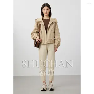 Jaquetas femininas Shuchan para mulheres estilo safari algodão poliéster bolsos casacos casacos outono / inverno