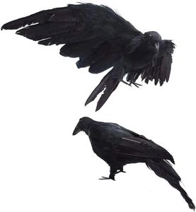 Хэллоуин игрушки 2шт реалистичные вороны птицы украшения ручной работы большая черная пернатая ворона для Хэллоуина украшения игрушки для животных модель вороны 231016
