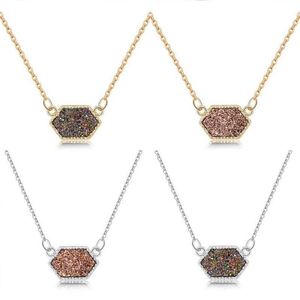 Pendant Necklaces Druzy Drusy Necklace Fashion Oval Resin Faux Stone Gold Silver Plated Brand Jewelry For Women Girls2889