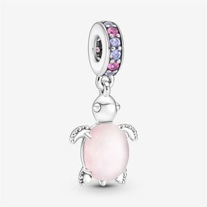 100% 925 Sterling Silver Murano Glass Pink Sea Turtle Dangle Charms Fit Oryginalny europejski urok bransoletki biżuteria Accessori223s