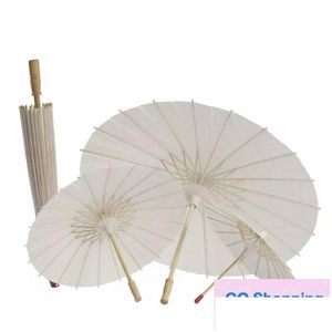 Umbrellas 100Pcs White Bamboo Paper Umbrella Parasol Dancing Wedding Bridal Party Decor Parasols Drop Delivery Home Garden Homefavor Dhh4Z