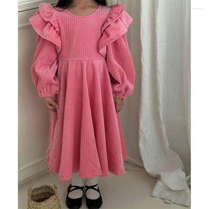 Vestidos da menina babados rendas meninas vestido de manga longa outono inverno quente veludo rosa princesa festa roupas de natal 2-10 anos