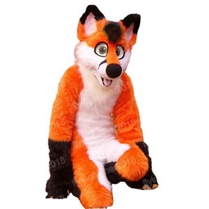 Halloween Orange Long Fur Husky Dog Mascot kostym vuxen storlek tecknad anime tema karaktär karneval unisex klänning jul fancy performance party klänning