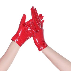 Fünf Finger Handschuhe Sexy Frauen Lackleder Lange/Kurze Handschuhe PVC Wet Look Damen Glänzend Schwarz Rot Party Abend PU Handschuhe Cosplay Gothic Clubwear 231016