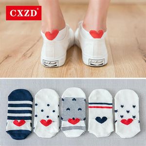 Socks & Hosiery CXZD 5Pairs Arrival Women Cotton Pink Cute Cat Ankle Short Casual Animal Ear Red Heart Gril 35-40261Q
