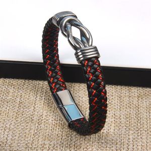 Unendlichkeitssymbol Edelstahl Schmuck Echtes Leder Einzigartige Knotenform Männer Armbänder Magnetschnalle Männlich Wrap Geburtstagsfeier Bra233F