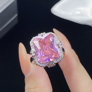 Kvinnor Sweet Wedding Ring Pink Crystal Zircon Diamond Open Ring Girlfriend Party Birthday Present justerbar