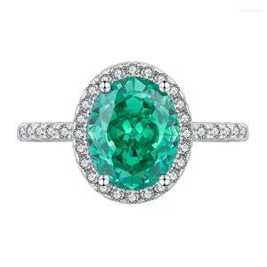 Cluster Rings 925 Sterling Silver Oval 8 10MM Lab Emerald Aquamarine Sapphire Gemstone Vintage Ring For Women Wedding Jewelry