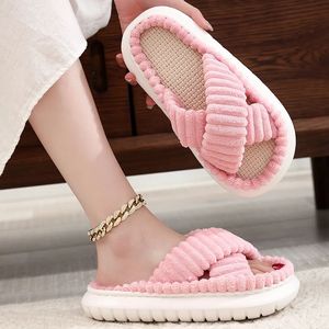 Slippers Autumn Winter Women Women Home Slippers Open Toe Cross Band Linen Soled Slides Indoor Soled Soled Linear Bathrons Slippers 231017