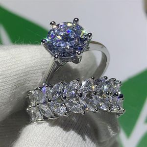 Choucong Stunning High Quality Luxury Jewelry Couple Rings 925 Sterling Silver Marquise Cut White Topaz CZ Diamond Wedding Band Ri2187