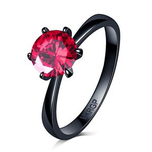 Top Quality Drop Antique Red Colored 7mm Zircon 6 Prong Ring Fashion Black Gold Filled Wedding Rings for Women288m