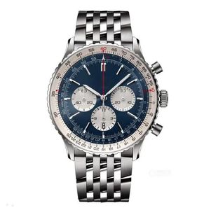 AAA BRETILING Watch Navitimer Chronograph Quartz Movement Steel Limited Blue Dial 50th Anniversary Sapphire Watches Rostless Strap Men armbandsur