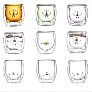 Tassen 280 ml Doppelglastasse Kaffeetasse Bär Katze Hund Tier Transparent Niedlich Milchsaft Tee Trinkbecher Geburtstagsfeier Weingläser 231018