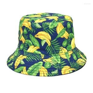 Beralar Yaz Panama Kova Şapkaları Hip Hop Meyve Baskılı Kapaklar Kadın Erkek Moda Tersinir Bob Chapeau Femme Çiçek Balıkçı