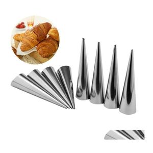 Ferramentas de pastelaria de cozimento 5/10pcs ferramenta de sobremesa inoxidável aço creme chifre moldes tubo cônico cone rolo mod cozinha bobina gota entrega ho dhbdv