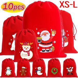 Juldekorationer 1 10st Red Velvet Bags DrawString Pouch Candy Snack Present Bag Armband Smycken Förpackning Förvaring År 2024 231018