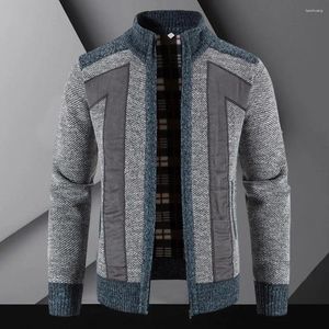 Men's Jackets Stylish Winter Coat Long Sleeves Autumn Knit Plush Stand Collar Jacket Thicken