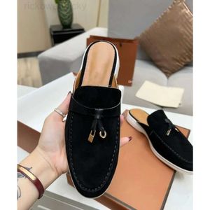 loro pianas shoes Summer Charms slides embellished suede slippers Luxe sandals shoes Genuine leather open toe casual flats for women Luxury G85U