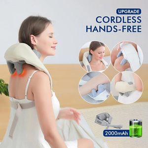 Massera nackkudde Electric and Back Massager Trådlös axel Knådning Massage Kudde Cervical Muscle Relaxerande sjal 231017