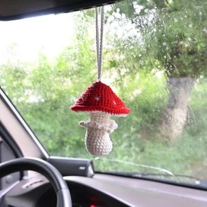 Decorative Flowers Handmade Crocheted Mushroom Pendant Artificial Plants Car Interior Rearview Mirror Accessory Unique Gift Idea Home