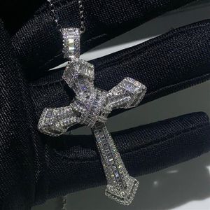 Nya choucong lyxsmycken 925 Sterling Silver Pave White Topaz Cz Diamond Gemstones Cross Pendant Wedding Women Necklace For Men2875