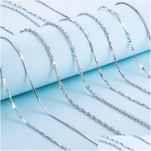Chains Real 925 Sterling Sier Chain Necklace Water-Wave Snake Box Link For Woman 45Cm 0.7 0.8Mm Diy Jewelry Making 18 Inches Jewelry N Dhdys
