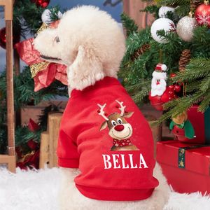 犬のアパレルパーソナライズされたペットクリスマス服鹿と名前の犬冬の温かいフーディーフレンチブルドッグのためのフランスのブルドッグギフト231017