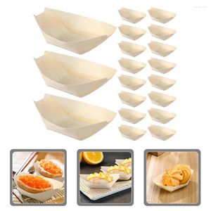 Dinnerware Sets 200 Pcs Disposable Wooden Boat Sushi Plates Container Platter Serving Tray Boats Bowl